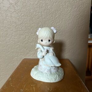 Precious Moments Porcelain Girl Figurine with Goose - Cream and White